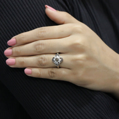 1/4 ctw Champagne and White Diamond Clover Ring in Sterling Silver
