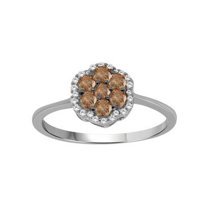 1/2 ctw Champagne and White Diamond Cluster Ring in Sterling Silver