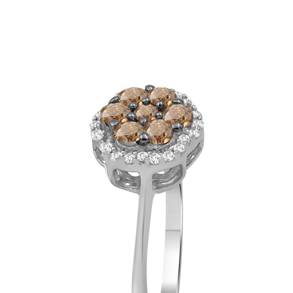 1/2 ctw Champagne and White Diamond Cluster Ring in Sterling Silver