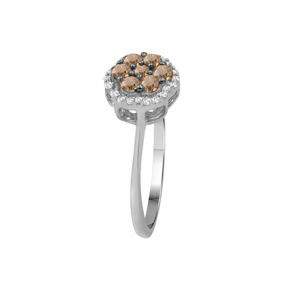 1/2 ctw Champagne and White Diamond Cluster Ring in Sterling Silver