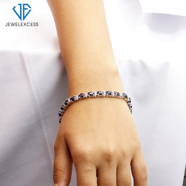 Sapphire Bracelet for Women – Genuine, Single-Row Sapphire Jewelry – 925 Sterling Silver Bracelets – Birthstone Bracelet Sterling Silver Jewelry Gifts for Women
