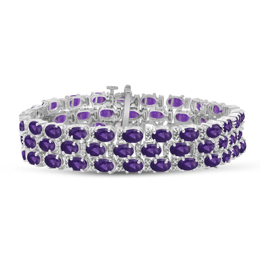 Amethyst Triple-Row Bracelet in Sterling Silver