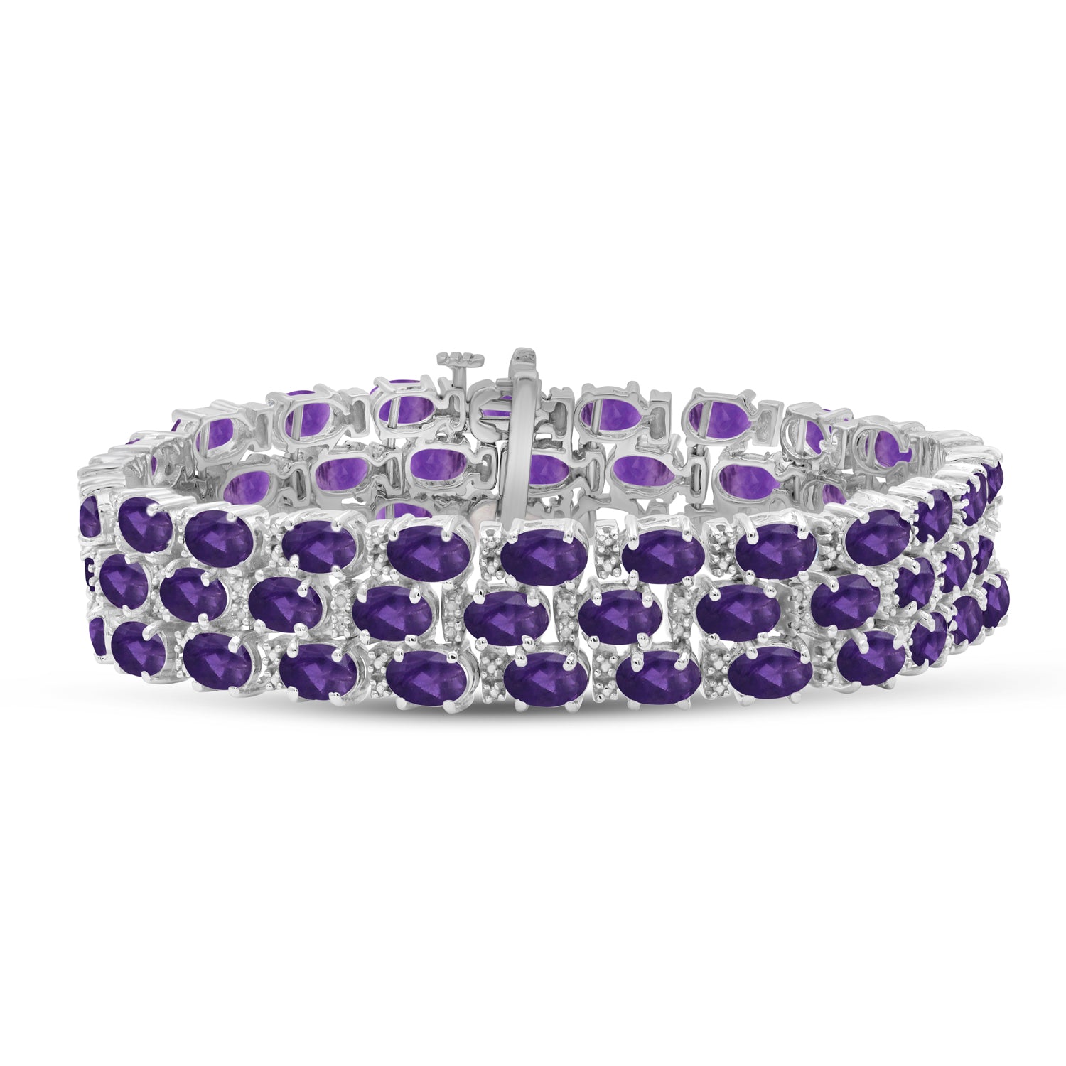 RUZZALLATI 16+3cm Silver Color Exquisite Dazzling Natural Amethyst Bracelet  Buckle Charm Tennis Bangle Bracelets for Women Gifts