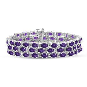 Genuine, Triple-Row Purple Amethyst Jewelry – 925 Sterling Silver Bracelets – Birthstone Bracelet Sterling Silver Jewelry Gifts for Women