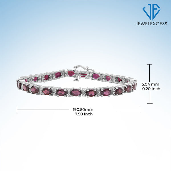 Garnet Bracelet for Women – Genuine, Single-Row Red Garnet Jewelry – 925 Sterling Silver Bracelets – Birthstone Bracelet Sterling Silver Jewelry Gifts for Women