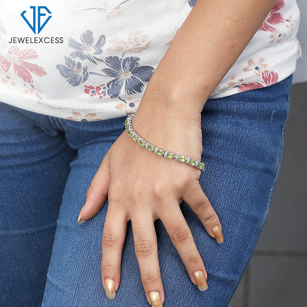 Peridot Bracelet for Women – Genuine, Single-Row Green Peridot Jewelry – 925 Sterling Silver Bracelets – Birthstone Bracelet Sterling Silver Jewelry