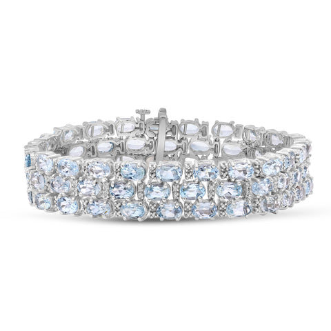 Sky Blue Topaz Bracelet for Women – Genuine, Triple-Row Blue Sky Blue Topaz Jewelry – 925 Sterling Silver Bracelets – Birthstone Bracelet
