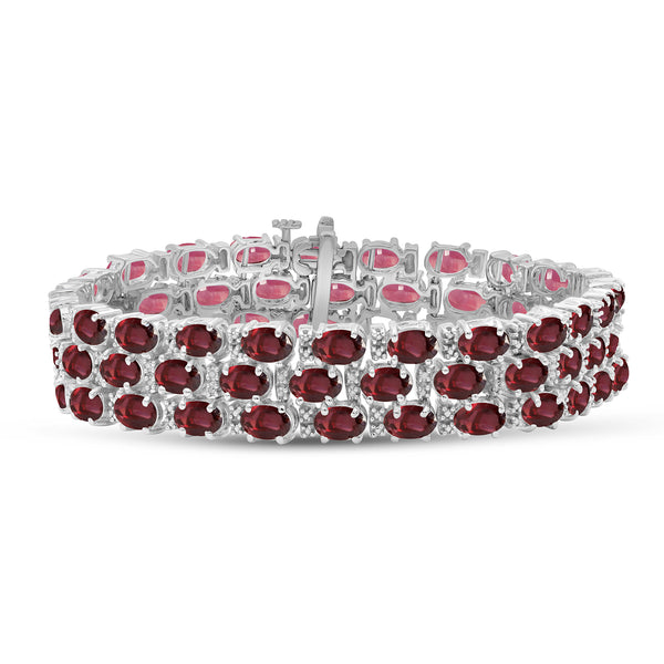 Garnet Bracelet for Women – Genuine, Triple-Row Red Garnet Jewelry – 925 Sterling Silver Bracelets – Birthstone Bracelet Sterling Silver Jewelry
