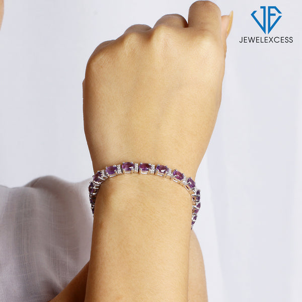 Amethyst Bracelet for Women – Genuine, Single-Row Purple Amethyst Jewelry – 925 Sterling Silver Bracelets – Birthstone Bracelet Sterling Silver Jewelry Gifts for Women