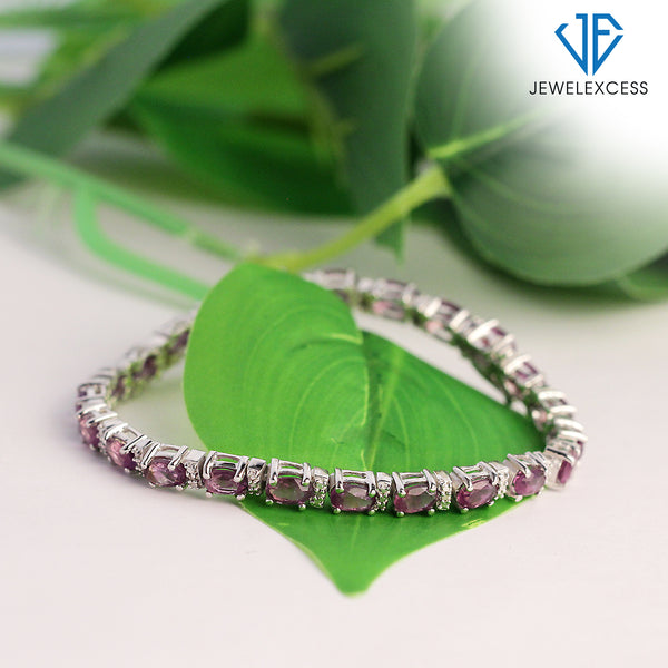 Amethyst Bracelet for Women – Genuine, Single-Row Purple Amethyst Jewelry – 925 Sterling Silver Bracelets – Birthstone Bracelet Sterling Silver Jewelry Gifts for Women
