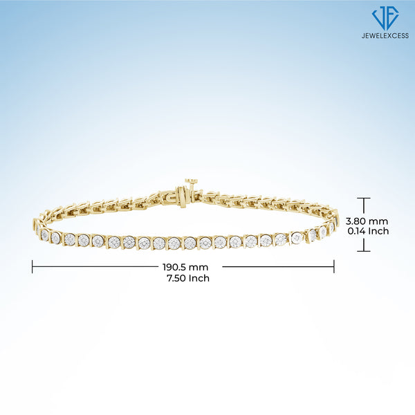 Diamond Tennis Bracelets for Women | 1/4 Carat White Diamond 14k Gold Plating Over Silver Bracelet | Tennis Bracelets for Women