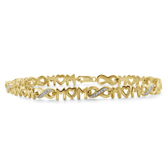 White Diamond Mom Infinity Bracelet in Sterling Silver or 14K Gold over Silver