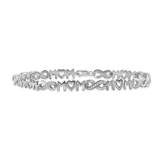 White Diamond Mom Infinity Bracelet in Sterling Silver or 14K Gold over Silver