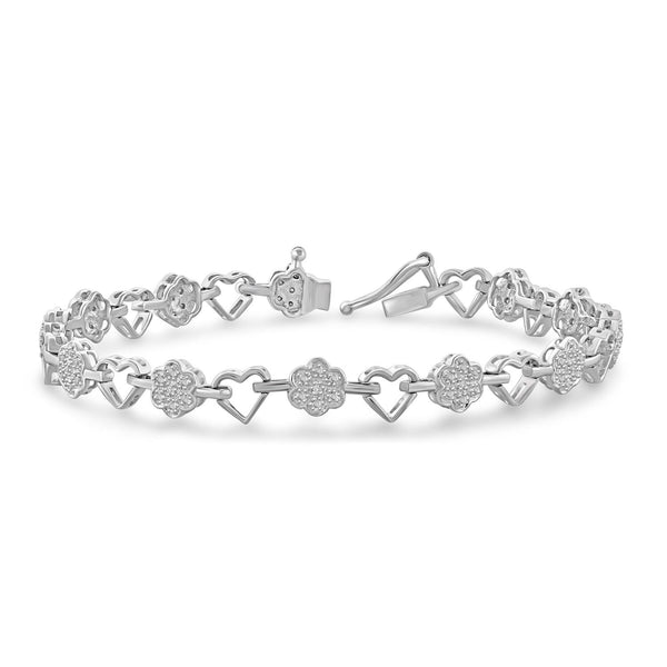 Accent White Diamond Heart Bracelet in Sterling Silver