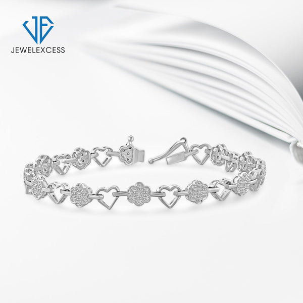 Accent White Diamond Heart Bracelet in Sterling Silver