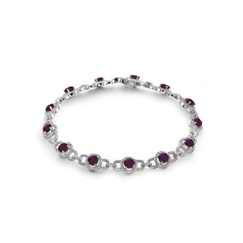 4.20 Carat Ruby and 1/20 Carat White Diamond Bracelet in Sterling Silver