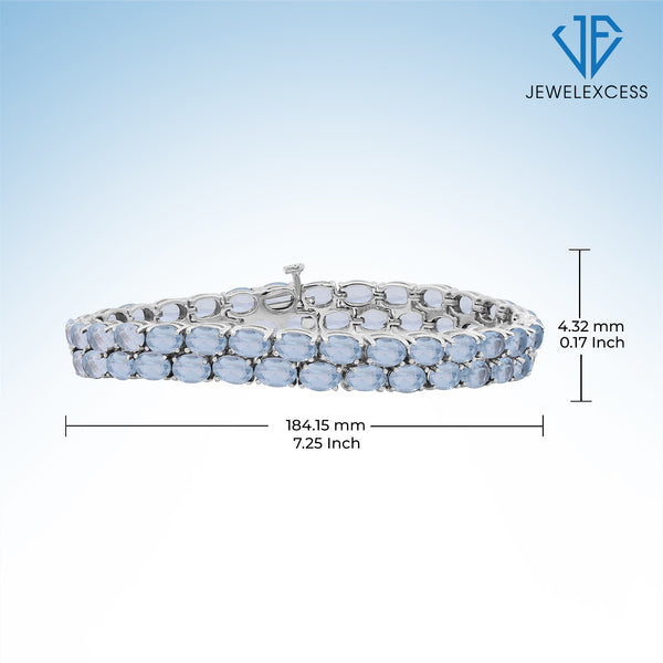 Sky Blue Topaz Bracelet for Women – Genuine, Double-Row Sky Blue Topaz Jewelry – 925 Sterling Silver Bracelets – Birthstone Bracelet Sterling Silver
