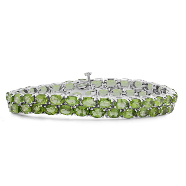 Peridot Bracelet for Women – Genuine, Double-Row Green Peridot Jewelry – 925 Sterling Silver Bracelets – Birthstone Bracelet Sterling Silver