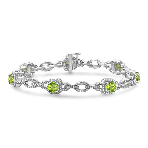 3.00 Carat T.G.W. Peridot And White Diamond Accent Sterling Silver Bracelet
