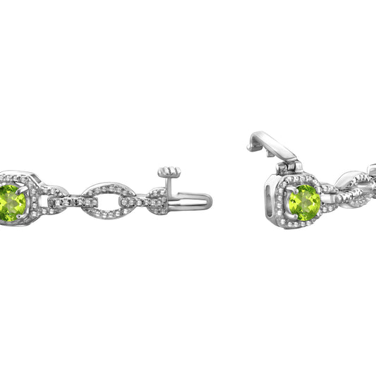 3 ct. T.G.W. Peridot Bracelet with Diamond Accent in Sterling Silver