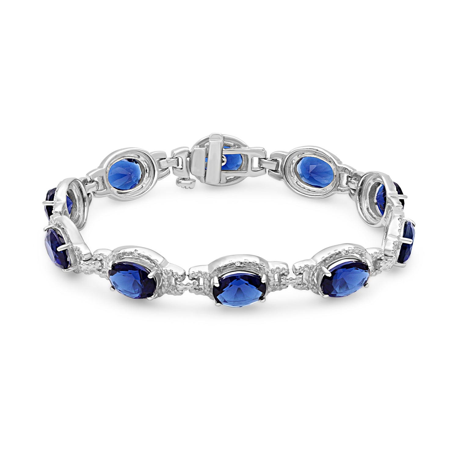 Blue Bracelet for Women – 925 Sterling Silver Bracelets for Women – Halo Bracelet with 14 CTW Created Sapphire, White Diamonds
