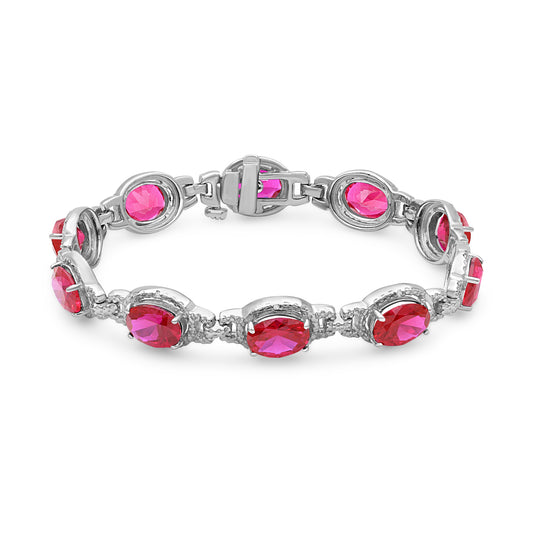 14 ct. T.G.W. Created Ruby Halo Bracelet with Diamond Accents in Sterling Silver