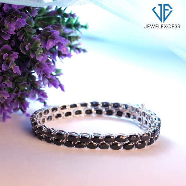 Sapphire Bracelet for Women – Genuine, Double-Row  Sapphire Jewelry – 925 Sterling Silver Bracelets – Birthstone Bracelet Sterling Silver