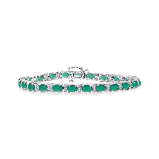 8.75 ct. T.G.W. Emerald Bracelet with Diamond Accents in Sterling Silver