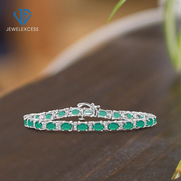 8.75 Carat Emerald & Accent White Diamonds Bracelet in Sterling Silver