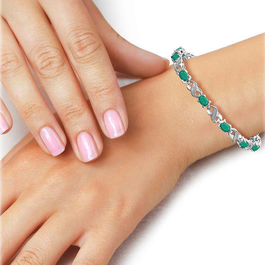 4 ct. T.G.W. Emerald Bracelet with Diamond Accent in Sterling Silver