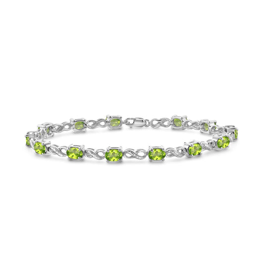 6.20 ct. T.G.W. Peridot Bracelet with Diamond Accents in Sterling Silver