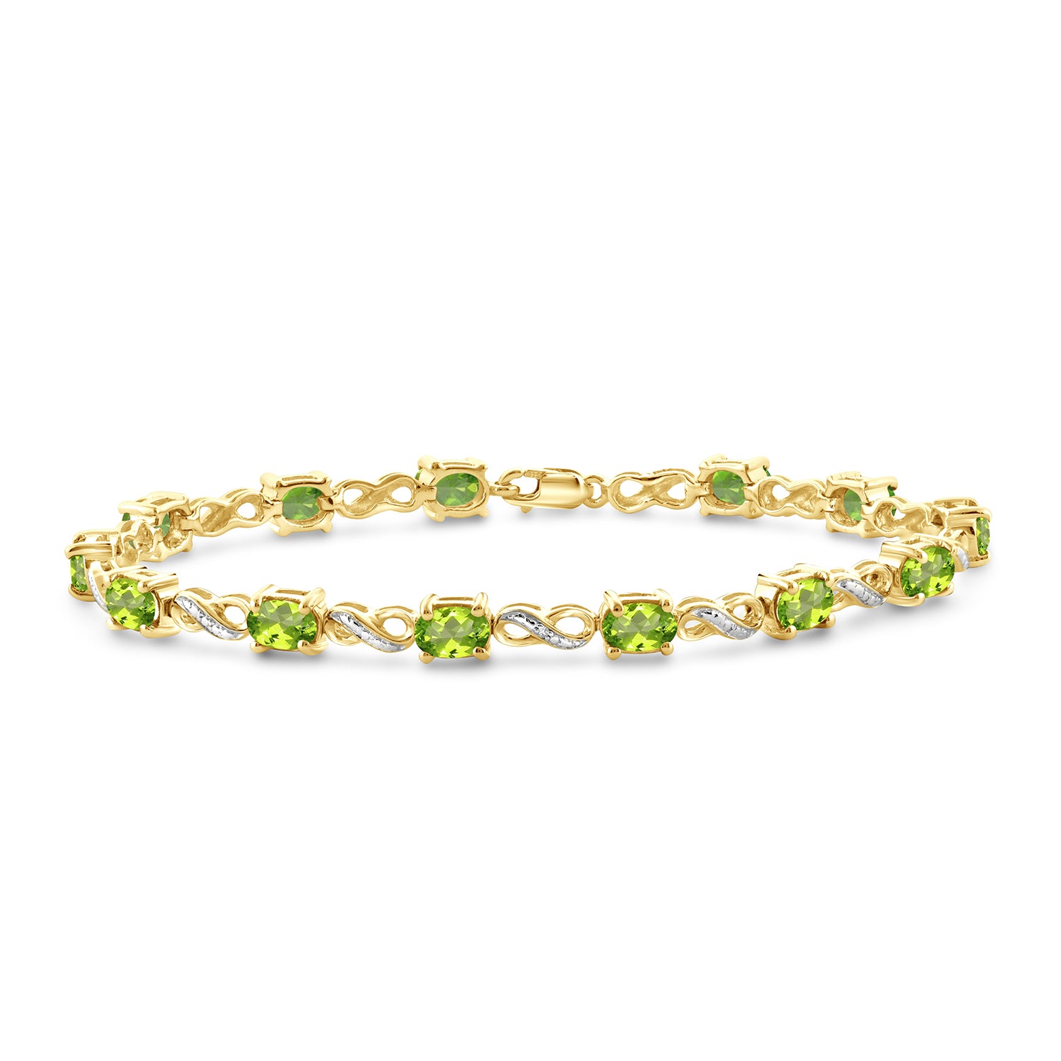6 1/4 Carat T.G.W. Peridot And White Diamond Accent 14K Gold-Plated Bracelet