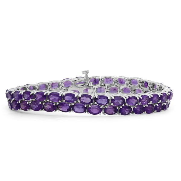 Amethyst Bracelet for Women – Genuine, Double-Row Purple Amethyst Jewelry – 925 Sterling Silver Bracelets – Birthstone Bracelet Sterling Silver Jewelry Gifts for Women