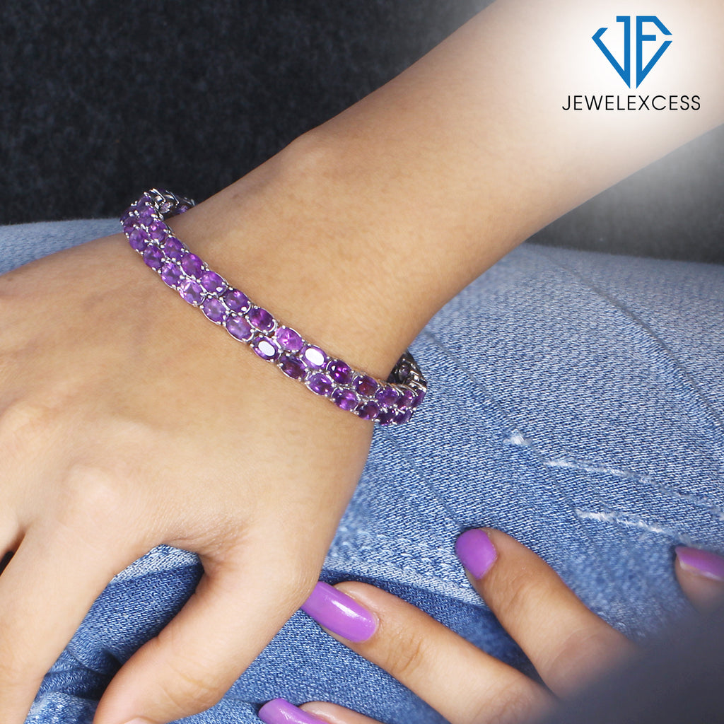 Sterling Silver Purple Amethyst Bracelet 7 Flower Gemstone: 31939767926853