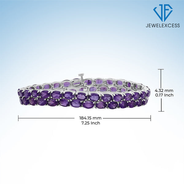 Amethyst Bracelet for Women – Genuine, Double-Row Purple Amethyst Jewelry – 925 Sterling Silver Bracelets – Birthstone Bracelet Sterling Silver Jewelry Gifts for Women