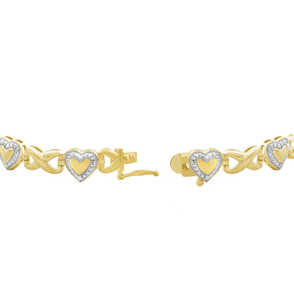 Accent White Diamond Heart Bracelet in 14K Gold Over Silver