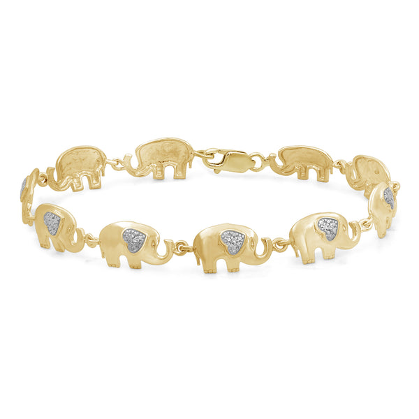 Elephant Bracelet Sterling Silver Bracelet – Genuine White Diamond Bracelet – .925 Sterling Silver or 14k Gold-Plated Silver Jewelry for Women