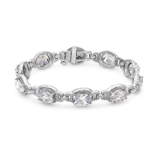 14 ct. T.G.W. Created White Sapphire Halo Bracelet with Diamond Accent in Sterling Silver