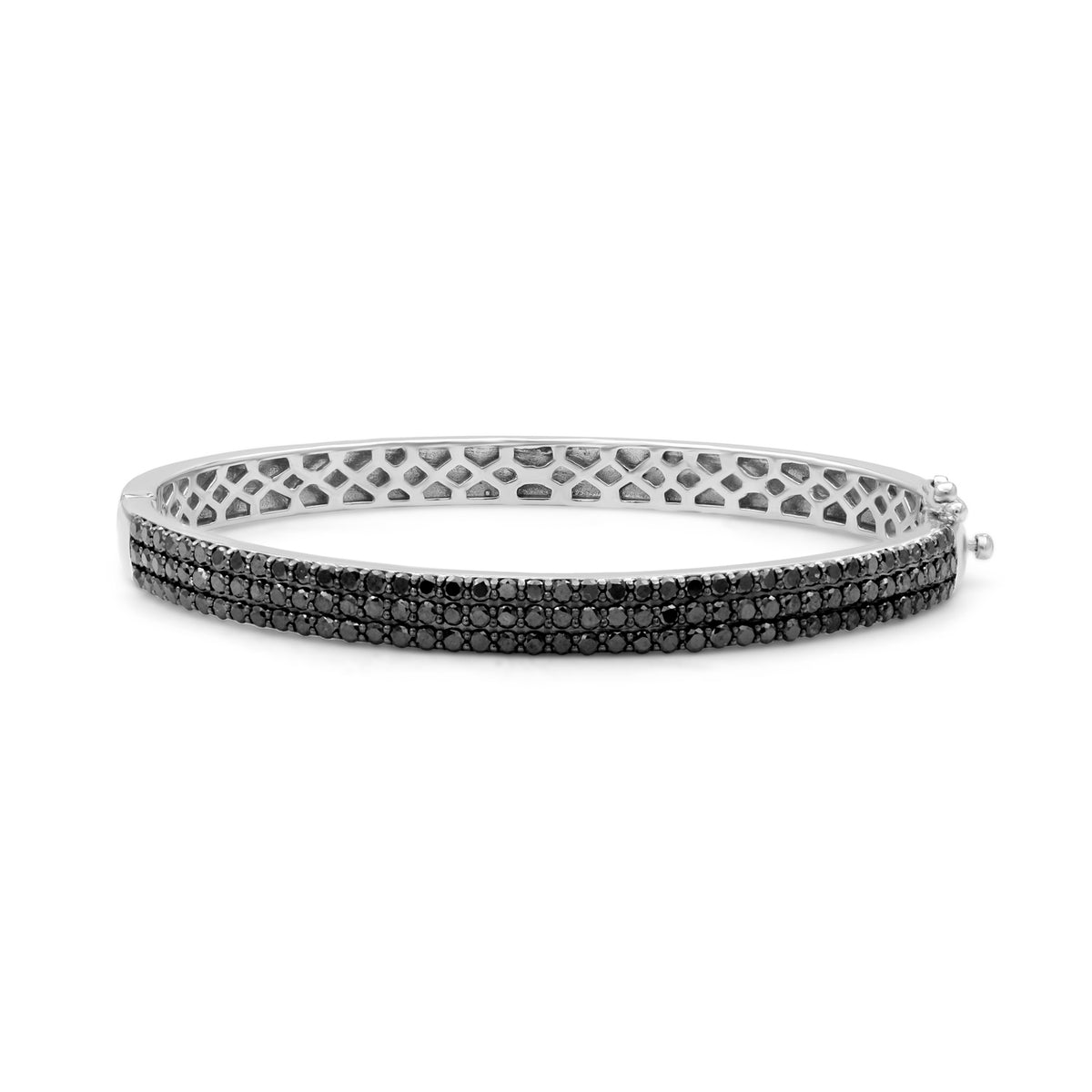 3 ct. T.W. Black Diamond 3-Row Bangle in Sterling Silver