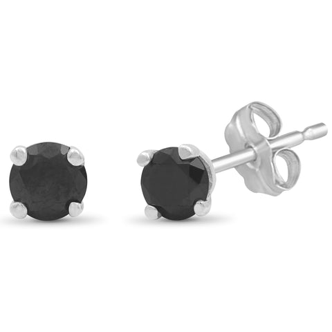 1/2-2 CTW Black Diamond Stud Earrings | Sterling Silver (.925)| Hypoallergenic Studs for Women - Round Cut with Push Backs