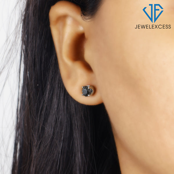 1/2-2 CTW Black Diamond Stud Earrings | Sterling Silver (.925)| Hypoallergenic Studs for Women - Round Cut with Push Backs