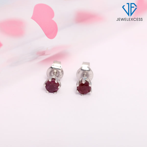 0.65 CTW Ruby Stud Earrings – Sterling Silver (.925)| Hypoallergenic  Studs for Women - Round Cut Set with Push Backs