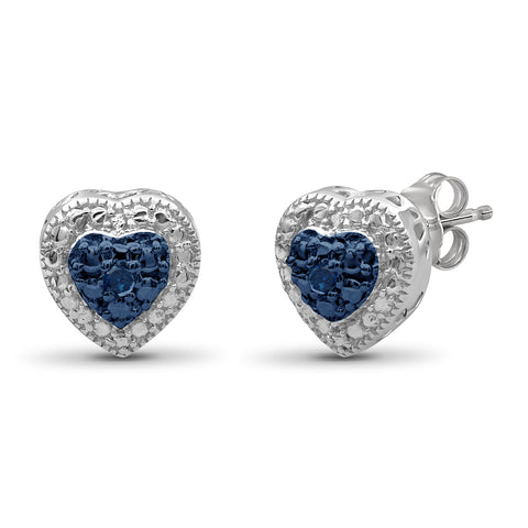 Blue Diamond Earrings for Women Sterling Silver – Genuine Blue Diamond Studs – Sterling Silver Stud Earrings for Women with Secure Push-Back Closure