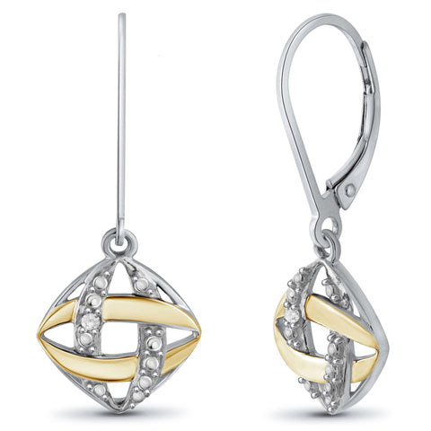 White Diamond Accent Two-Tone Sterling Silver Dangle Earrings