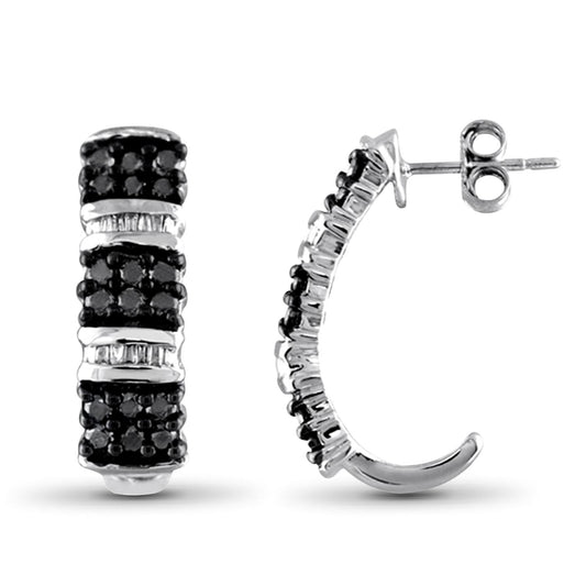 1 ct. T.W. Black & White Diamond Hoop Earrings in Sterling Silver or 14K Gold over Silver