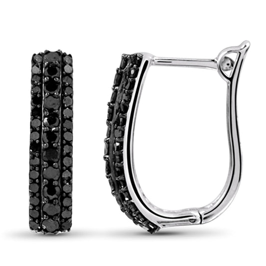 1 ct. T.W. Black Diamond Hoop Earrings in Sterling Silver or 14K Gold over Silver