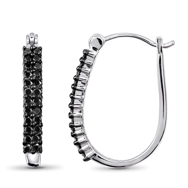 Black Diamond Earrings Women – 1-Carat Black Diamonds Sterling Silver (.925) or 14K Gold-Plated Silver Earrings – Small Hoop Earrings Diamond Hoops