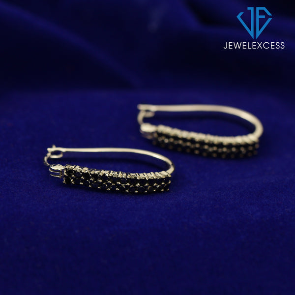 Black Diamond Earrings Women – 1-Carat Black Diamonds Sterling Silver (.925) or 14K Gold-Plated Silver Hoop Earrings – Small Hoop Earrings Diamond Hoops – Hypoallergenic Black Hoop Earrings for Women