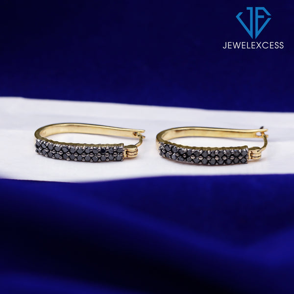 Black Diamond Earrings Women – 1-Carat Black Diamonds Sterling Silver (.925) or 14K Gold-Plated Silver Earrings – Small Hoop Earrings Diamond Hoops
