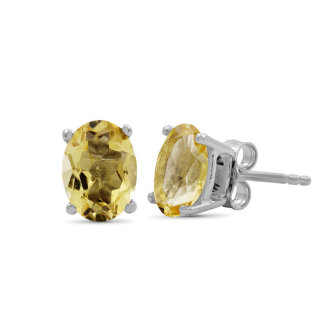 2.20 CTW Citrine Stud Earrings – Sterling Silver (.925)| Hypoallergenic
Studs for Women - Oval Cut Set with Push Backs